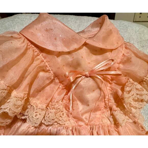 Vintage Betty Oden Full Circle Dress Ruffles Lace Size 1 Peach - Picture 4 of 6